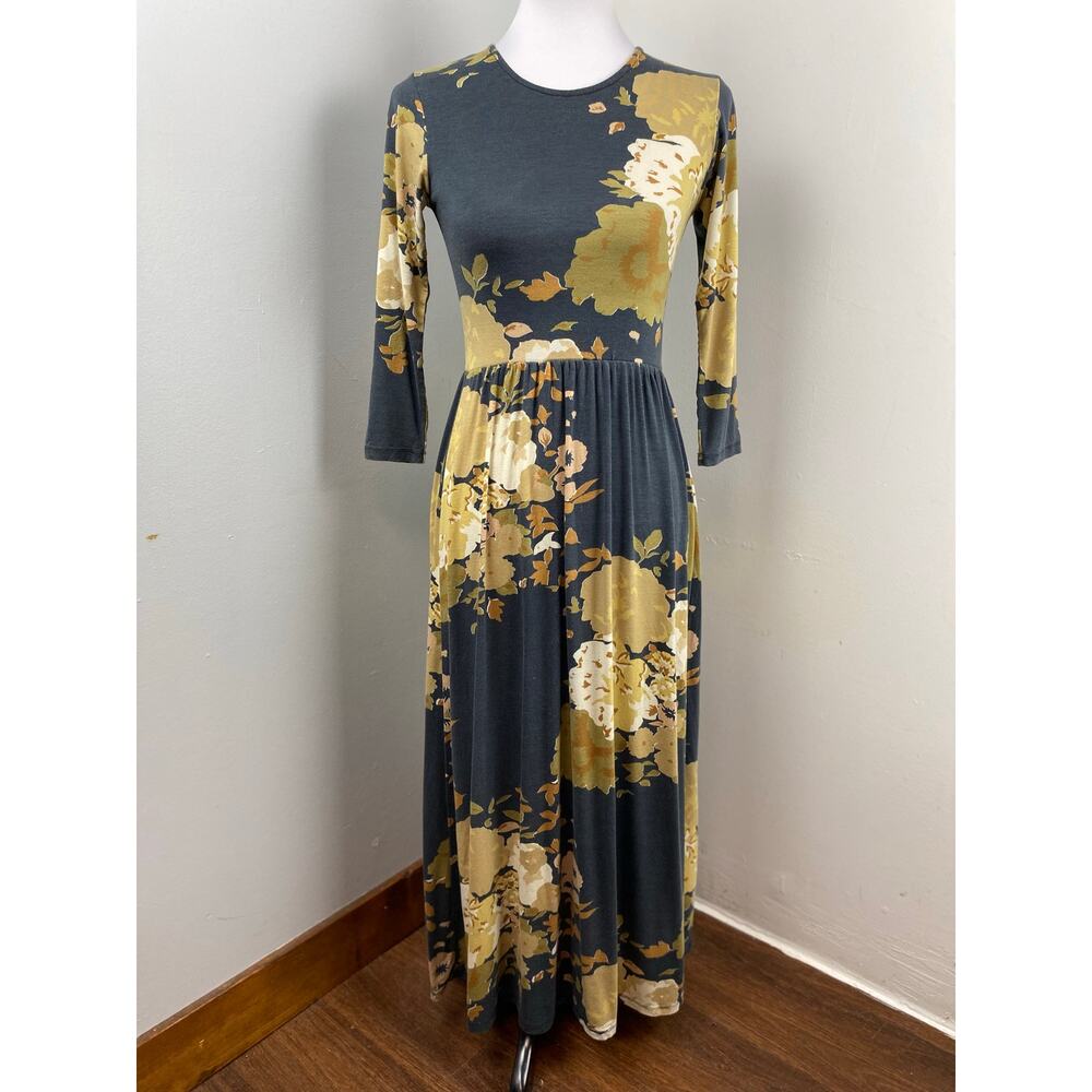 Novella Royale Floral Knit Long Sleeve Mary Midi Dress in Grey Gardens XS Autumn - Picture 3 of 10